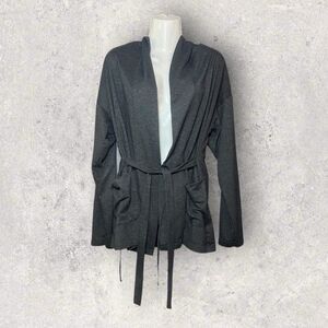 Jones New York Gray Wrap Hooded Open Front Cardigan Size Medium